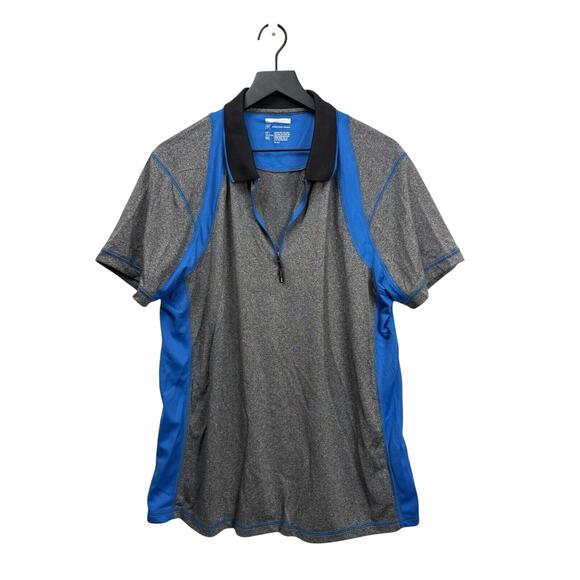 INC Performance Mens Collared‎ Zip Up Short Sleeve Polo Shirt Blue Grey L #72 - Picture 1 of 10